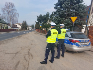 Policjanci prowadza działania bezpieczny pieszy